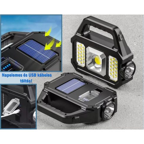 Kézi Akkumulátoros COB LED Lámpa Reflektor Napelemes Töltéssel MD103SOL