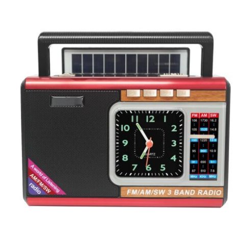 Meier Hordozható Solar Napelemes Rádió Bluetooth-szal, zseblámpával, órával, USB-vel, SD-vel, 22,5x13x7cm
