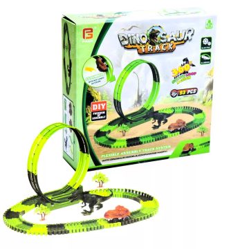   Dínó Autópálya Készlet Dupla 360°-S Átfordulóval És Dínós Kisautóval Dinoszaurusz Autópálya Szett