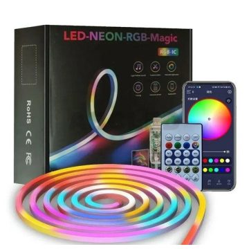   Neon LED szalagfény 5M - Applikációval és távirányítóval - IC-RGB - 7*14MM