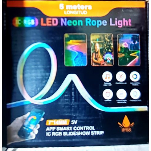 Neon LED szalagfény 5M - Applikációval és távirányítóval - IC-RGB - 7*14MM