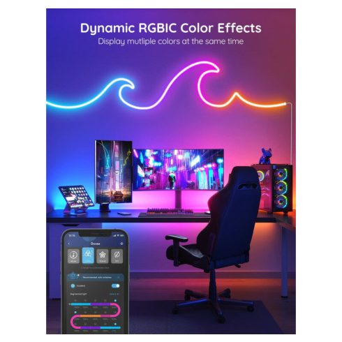 Neon LED szalagfény 5M - Applikációval és távirányítóval - IC-RGB - 7*14MM