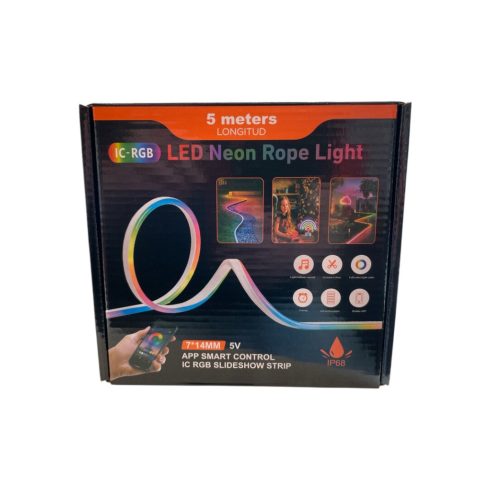 Neon LED szalagfény 5M - Applikációval és távirányítóval - IC-RGB - 7*14MM