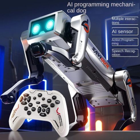Távirányítós Robotkutya Játék gyerekeknek Mesterséges intelligencia által vezérelt interaktív funkciókkal, sétáló, táncoló okos kiskutya robot LED szemekkel, programozható műveletekkel és hangeffektusokkal