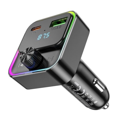Autós töltő Hoco QC3.0 PD 30W jeladóval FM E81 fekete
