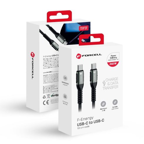 Kábel USB C – USB C Forcell F-Energy QC4.0 PD 5A 240W Cafule 1,2 m C263 fekete