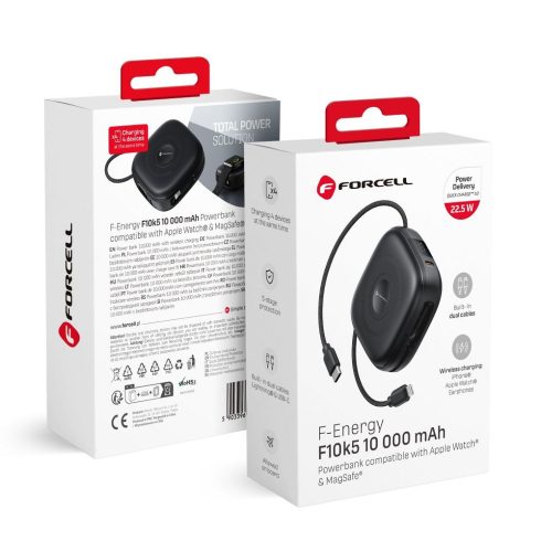Powerbank kompatibilis MagSafe Forcell F-Energy F10K5 PD3.1 QC3.0 3A 22,5W 10000 mAh kompatibilis Apple Watch fekete