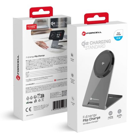 FORCELL F-ENERGY Flip Charge Qi2 15W vezeték nélküli töltő, amely kompatibilis a MagSafe ezüsttel