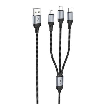   Kábel 3 az 1-ben USB A Lightninghez / Micro USB / USB C Hoco 2,4A 1 m X102 fekete