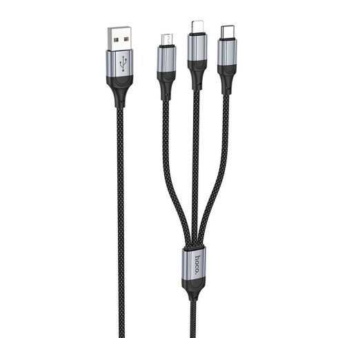 Kábel 3 az 1-ben USB A Lightninghez / Micro USB / USB C Hoco 2,4A 1 m X102 fekete