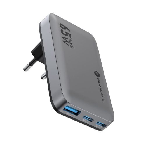 FORCELL F-ENERGY GaN III VT-47 Ultra Slim utazási töltő 2 x Type C + USB A PD QC4.0 4A 65W szürke