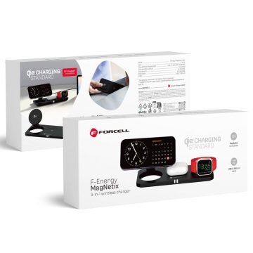  FORCELL F-ENERGY MagNetix 3w1 Qi2 20,5W vezeték nélküli töltő kompatibilis MagSafe fekete