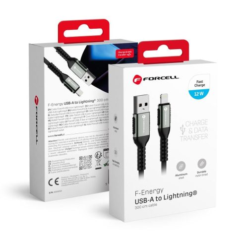 Cable USB A to Lightning Forcell F-Energy 2,4A 12W Cafule 3 m C257 black