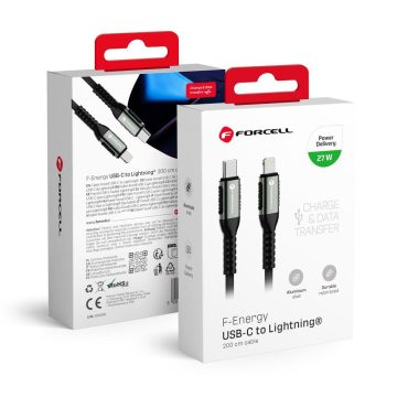   USB C kábel Lightning Forcell F-Energy PD 3A 27W Cafule 2 m C259 fekete