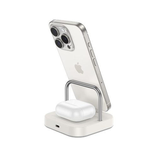 Asztali töltő Hoco 2in1 USB C PD QC 3A 30W + vezeték nélküli töltés 5W CQ16B tejfehér