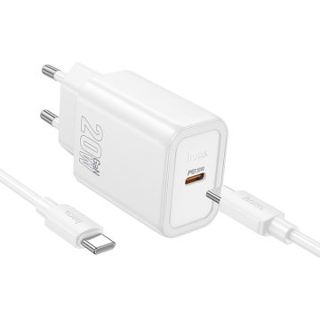   Telefontöltő Hoco USB C QC PD 20W + USB C kábel Lightning N60 fehérhez