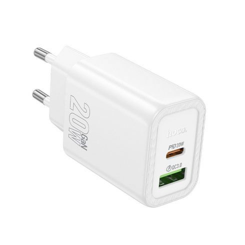 Telefontöltő Hoco USB A + USB C QC3.0 PD 3A 20W N61 fehér