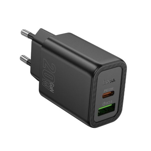 Telefon töltő Hoco USB A + USB C QC3.0 PD 3A 20W N61 fekete