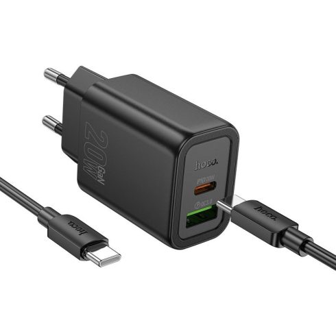 Telefontöltő Hoco USB A + USB C QC3.0 PD 3A 20W + kábel USB C - USB C N61 fekete