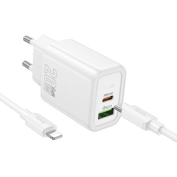   Telefontöltő Hoco USB A + USB C QC3.0 PD 3A 20W + kábel USB C Lightning N61 fehér