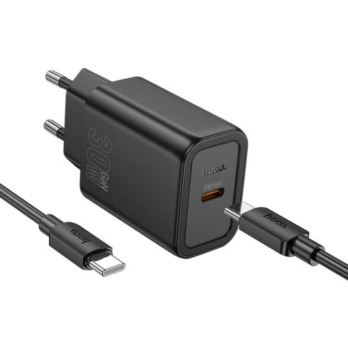 Telefon töltő Hoco USB C QC PD 30W + USB C kábel USB C N62 fekete