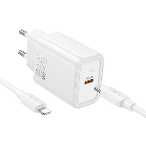 Telefontöltő Hoco USB C QC PD 30W + USB C kábel Lightning N62 fehér