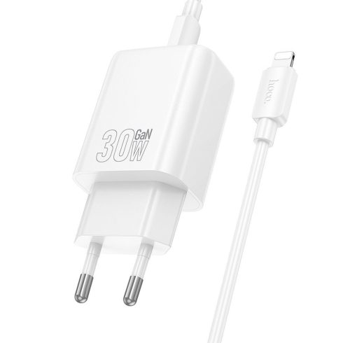 Telefontöltő Hoco USB C QC PD 30W + USB C kábel Lightning N62 fehér