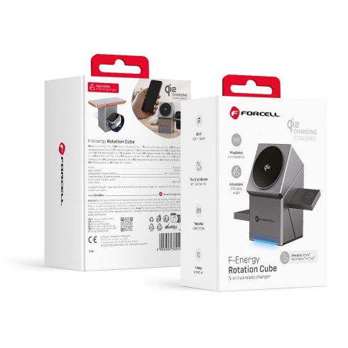Vezeték nélküli töltő Forcell F-Energy 3in1 Rotation Cube Qi2 kompatibilis MagSafe (F-06) ezüst
