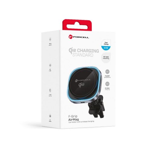 FORCELL F-GRIP Air Mag (F-07) mágneses autós tartó szellőzőhöz vezeték nélküli töltéssel kompatibilis a MagSafe Qi2 15W szürke