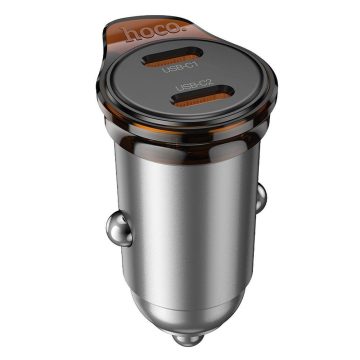 Autós töltő Hoco 2 x USB C PD QC3.0 45W NZ16B fémszürke