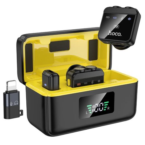 Vezeték nélküli lavalier mikrofon Lightning / USB C Hoco 2 db L17 fekete