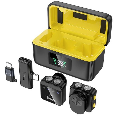 Vezeték nélküli lavalier mikrofon Lightning / USB C Hoco 2 db L17 fekete