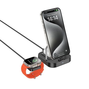  Vezeték nélküli töltő Hoco 3in1 3A 5W kompatibilis Apple Watch CQ16A fekete
