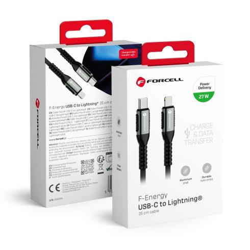 Cable USB C to Lightning Forcell F-Energy PD 3A 27W Cafule 0,25 m C259 black