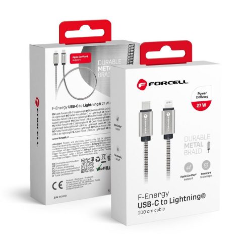 FORCELL F-ENERGY Metal C238 C típusú kábel Lightning PD 3A 27W 2 m ezüst