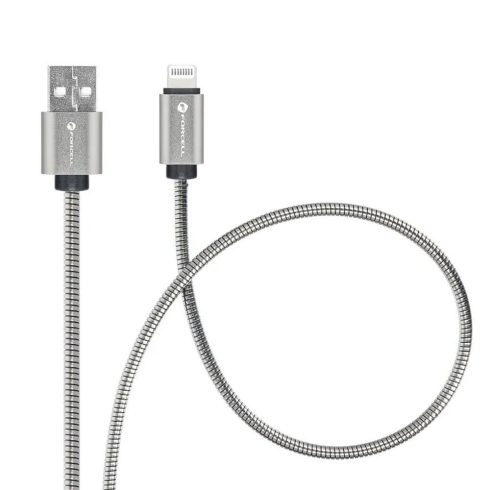 USB A kábel Lightning Forcell F-Energy 2,4A 12W fém 2 m C236 ezüsthöz