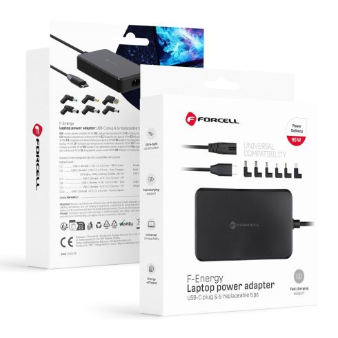 FORCELL F-ENERGY E856 uniwersal laptop töltő 90W (6 adapter) - czarny
