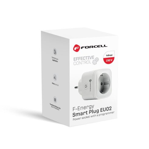 FORCELL F-ENERGY EU02 Smart Plug 230V WiFi-vel, programozóval és Tuya/Amazon Alexa támogatással - fehér
