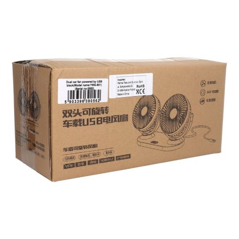 Dupla autós ventilátor, USB-ről, fekete