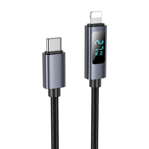 USB C kábel a Lightning Hoco PD 27W-hoz 1 m X112 fekete kijelzővel