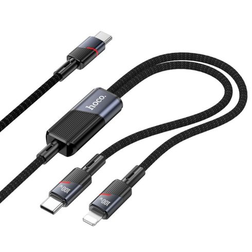 Kábel 2 az 1-ben USB C - USB C + Lightning Hoco 5A 100 W 1,2 m U139 fekete