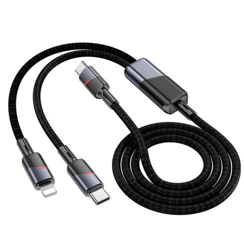 Kábel 2 az 1-ben USB C - USB C + Lightning Hoco 5A 100 W 1,2 m U139 fekete