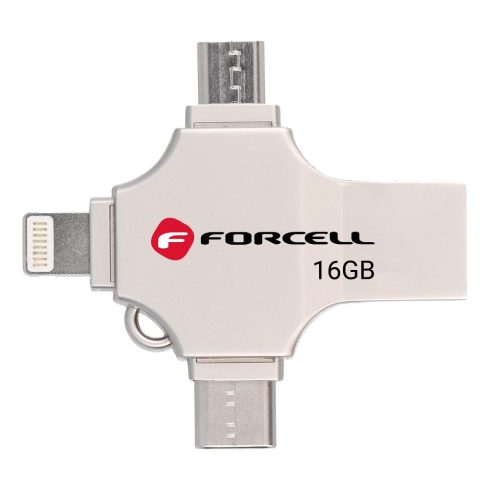FORCELL F-DATA pendrive Metal Quad 16 GB USB3.2 Gen 1 (USB A / Type C / Lightning / Micro USB) ezüst