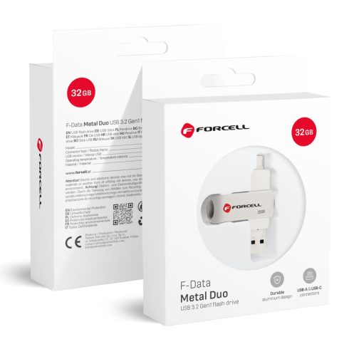 FORCELL F-DATA pendrive Metal Duo 32 GB USB3.2 Gen 1 (USB A / Type C) ezüst
