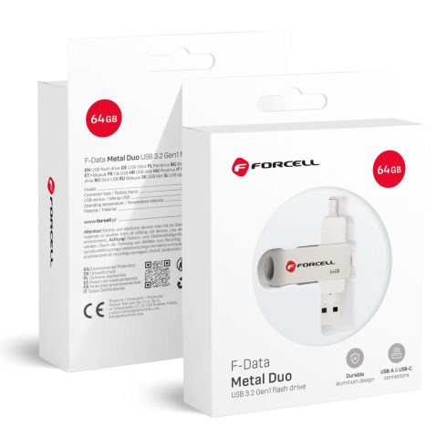 FORCELL F-DATA pendrive Metal Duo 64 GB USB3.2 Gen 1 (USB A / Type C) ezüst
