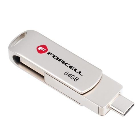 FORCELL F-DATA pendrive Metal Duo 64 GB USB3.2 Gen 1 (USB A / Type C) ezüst
