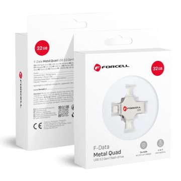   FORCELL F-DATA pendrive Metal Quad 32GB USB3.2 Gen 1 (USB A / Type C / Lightning / Micro USB) ezüst