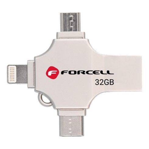 FORCELL F-DATA pendrive Metal Quad 32GB USB3.2 Gen 1 (USB A / Type C / Lightning / Micro USB) ezüst