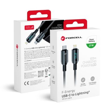   USB C kábel Lightning Forcell F-Energy PD 3A 27W digitális 1,2 m C276 fekete