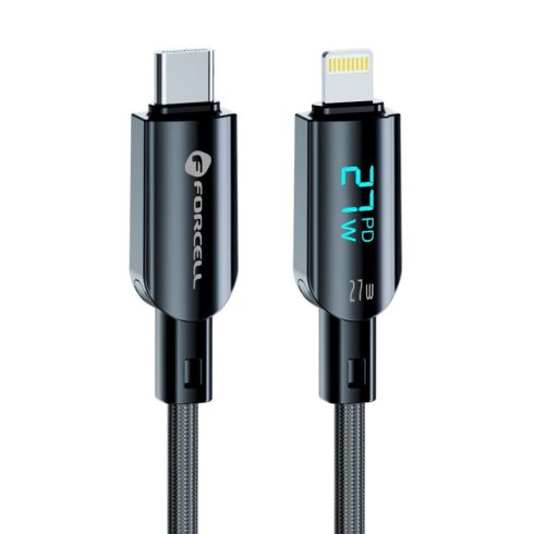 USB C kábel Lightning Forcell F-Energy PD 3A 27W digitális 1,2 m C276 fekete